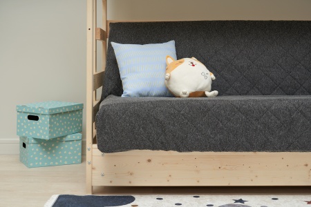 Двухъярусная кровать массив с диван-кроватью темно-серый / натуральный