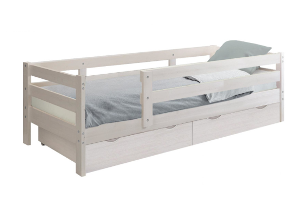 Кровать Норка с ящиками и бортиком выбеленная береза